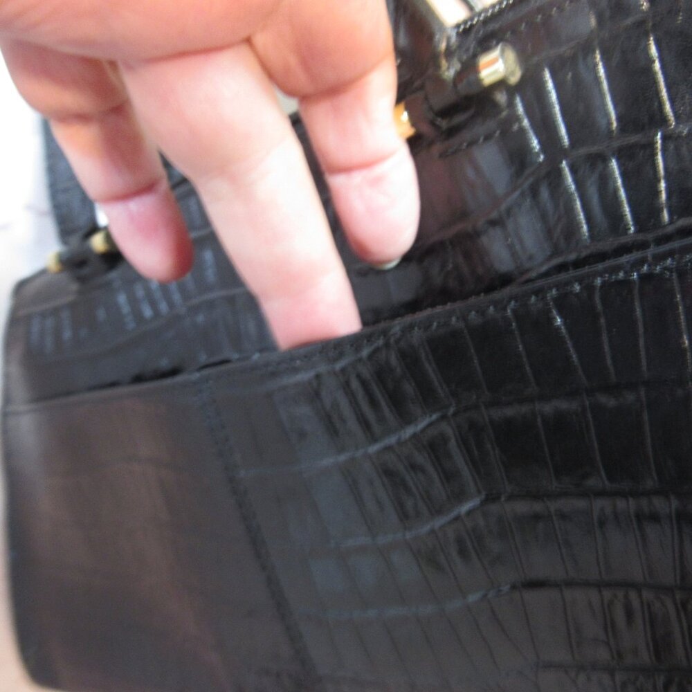 Etienne Aigner Black Croc-Embossed Shoulder Bag - Picture 8 of 8